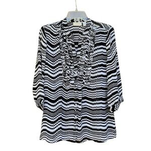 Chico's Black/White Zig Zag Ruffled Tunic Blouse with 3/4 Sleeves Women’s